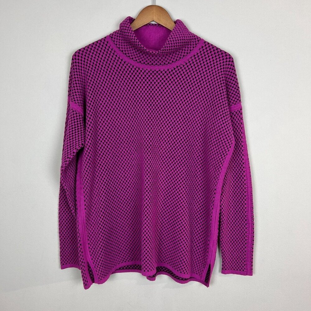 Elena Wang Sweater Womens Large Purple -Pink Textured High Neck Long Sleeve Knit
